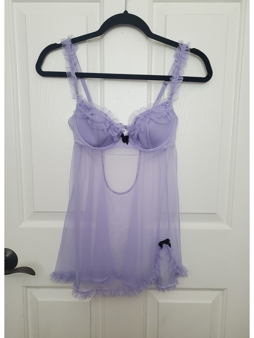 Victoria's Secret Sheer Babydoll Purple Vintage 34B Coquette Sabrina Underwire